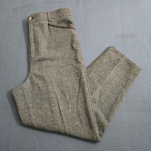 Talbots Women 12P Brown Herringbone Tapered Wool Blend Dress Pants Academia